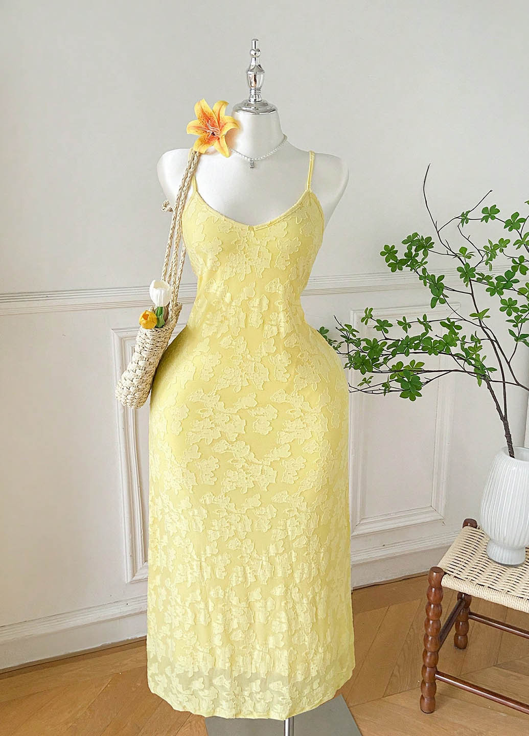 Світло-жовтий вечірня сукня сукня-комбінація SHEIN однотонна