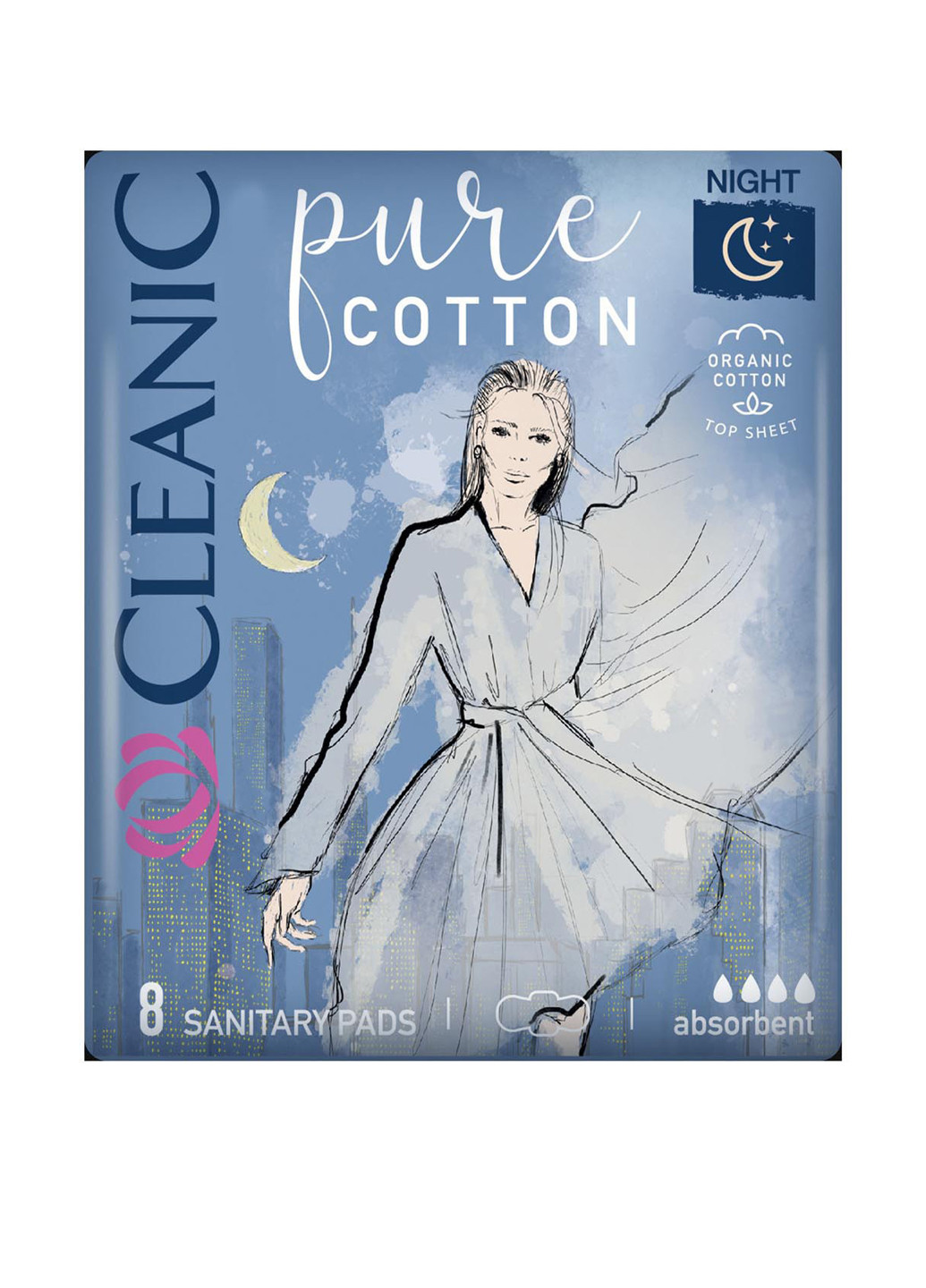 Гигиенические ночные прокладки Pure Cotton, 8 шт. Cleanic (286311795)