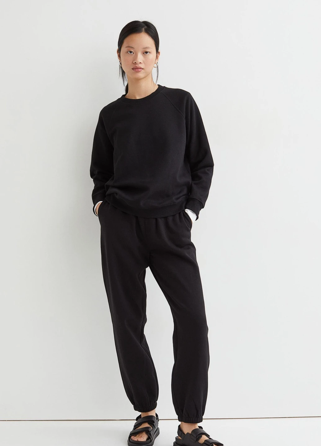 Черный світшот фліс,чорний, H&M Basic (254769959)