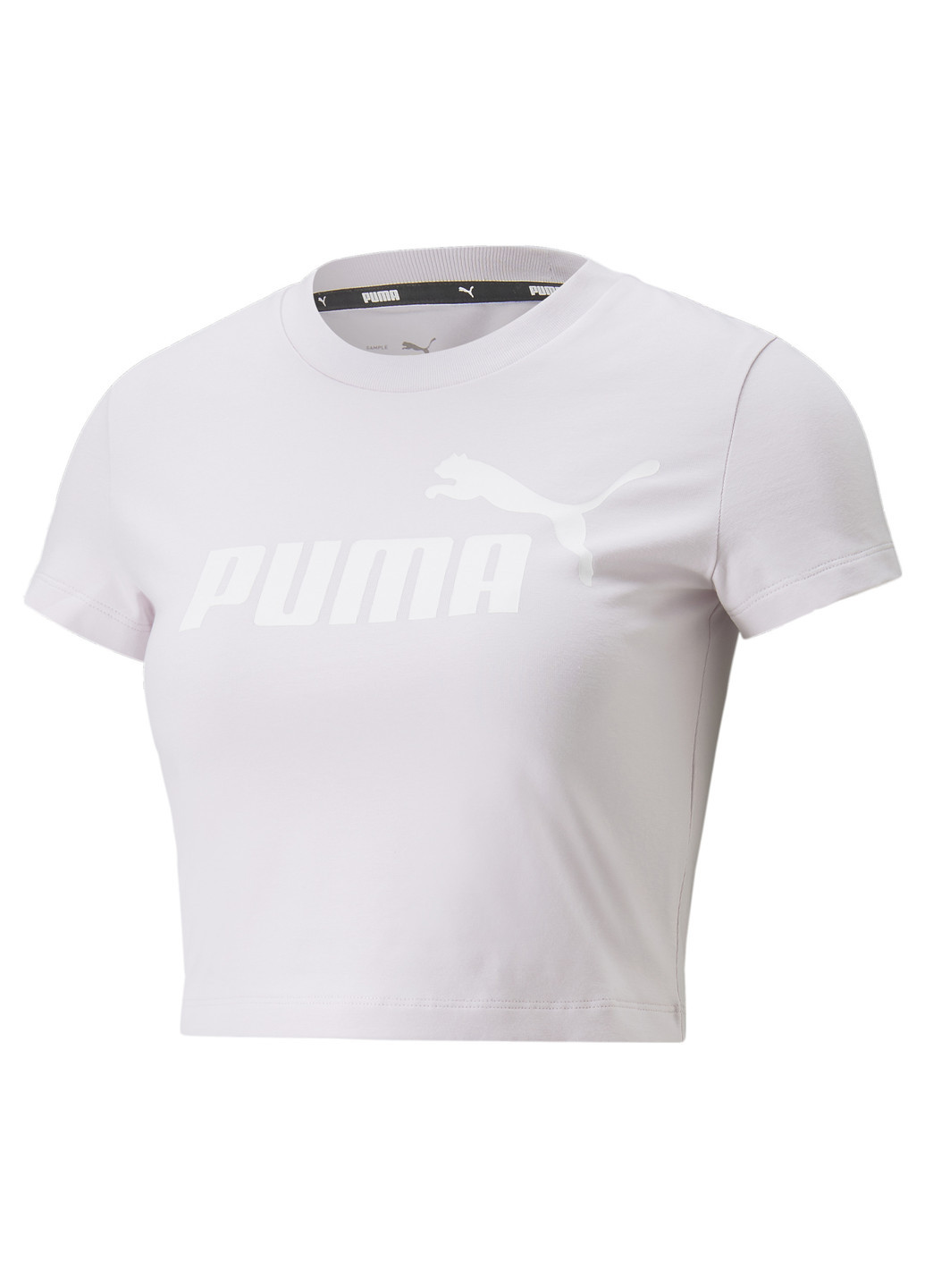 Футболка Essentials Slim Logo Women's Tee Puma однотонная пурпурная спортивная хлопок, полиэстер, эластан