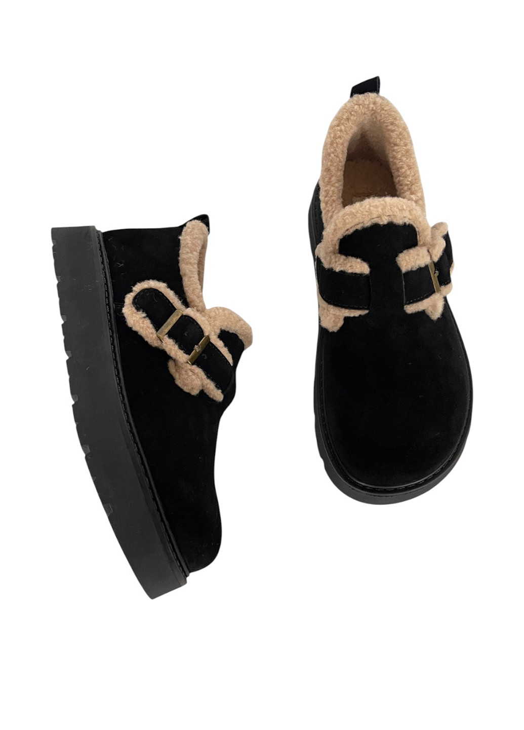Черные слипоны ALLSY с мехом однотонные