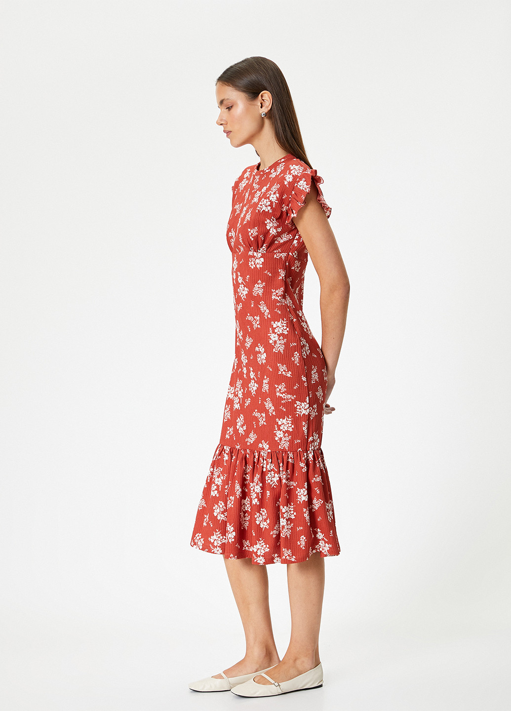 Терракотовое кэжуал платье KOTON с цветочным принтом