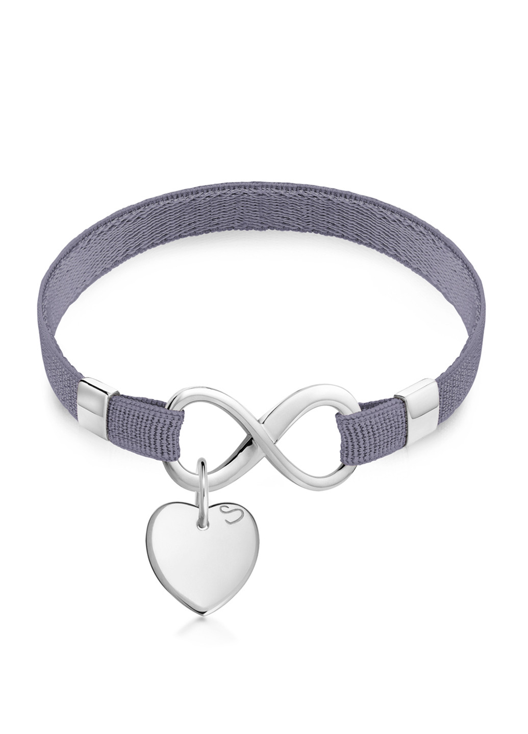 Срібний браслет «Polo Infinity» на стрічці з підвіскою «Серце міні» 13 см темно-сірий Peninsula (224608915)