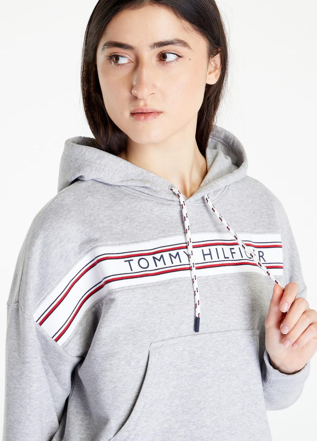 Худи Tommy Hilfiger логотипы светло-серые кэжуалы трикотаж, хлопок