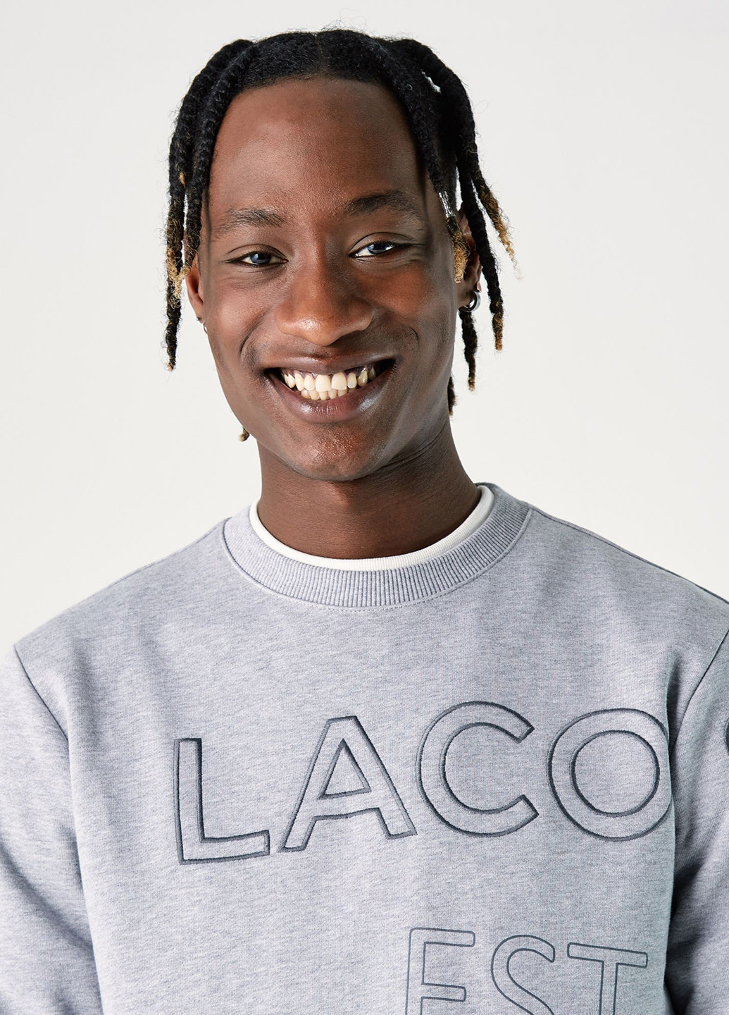 Свитшот Lacoste - Прямой крой логотип светло-серый кэжуал, спортивный хлопок - (276191813)