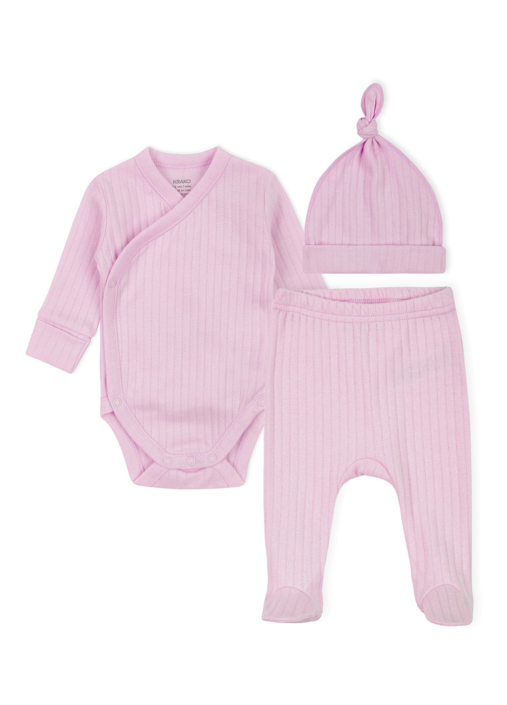 Рожевий демісезонний комплект (боді, повзунки, шапка) KRAKO