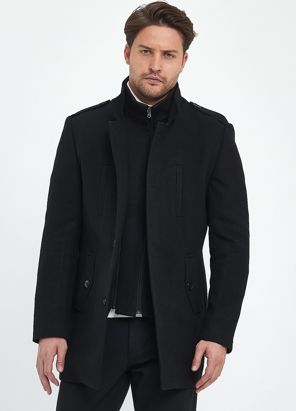 Черное демисезонное Пальто однобортное Trend Collection