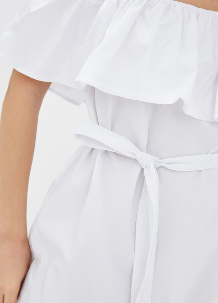 Белое пляжное легкое летнее платье с открытыми плечами с открытыми плечами Podium однотонное