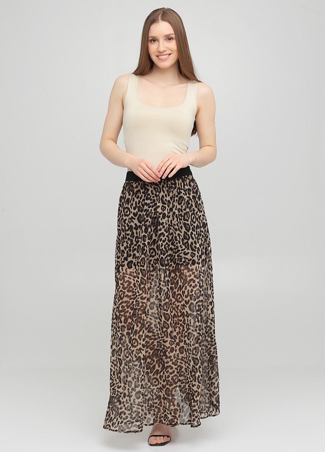 Коричневая кэжуал леопардовая юбка Vero Moda клешированная