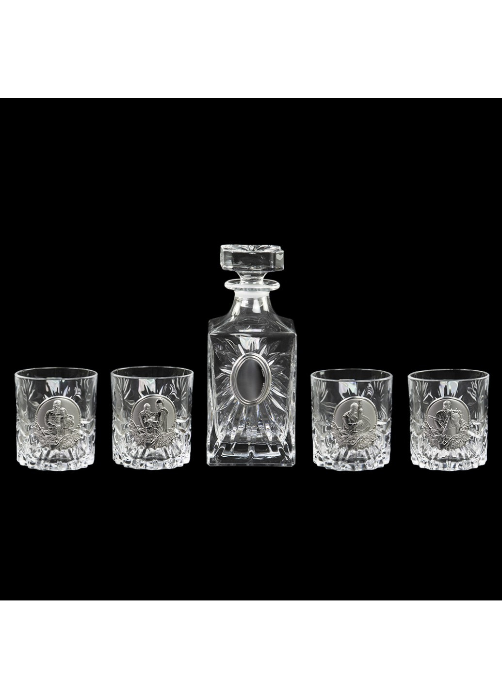 Сет для виски «Казаки Оазис» графин 4 стакана, накладки серебро Boss Crystal (252344587)