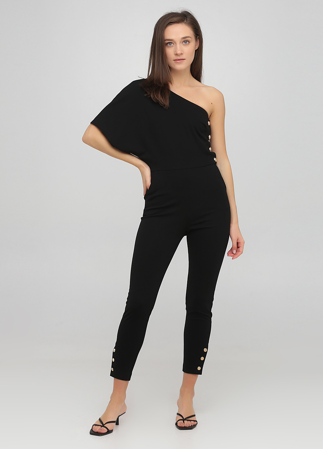 Комбинезон Arefeva комбинезон-брюки однотонный чёрный вечерний вискоза