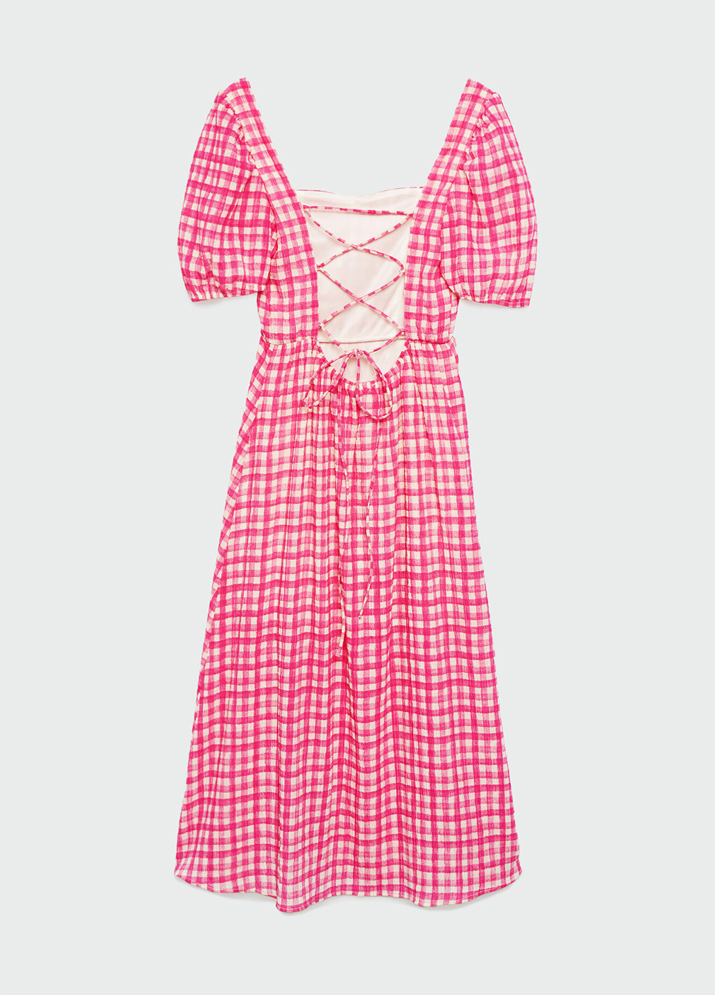 Розовое кэжуал платье с открытой спиной Stradivarius в клетку