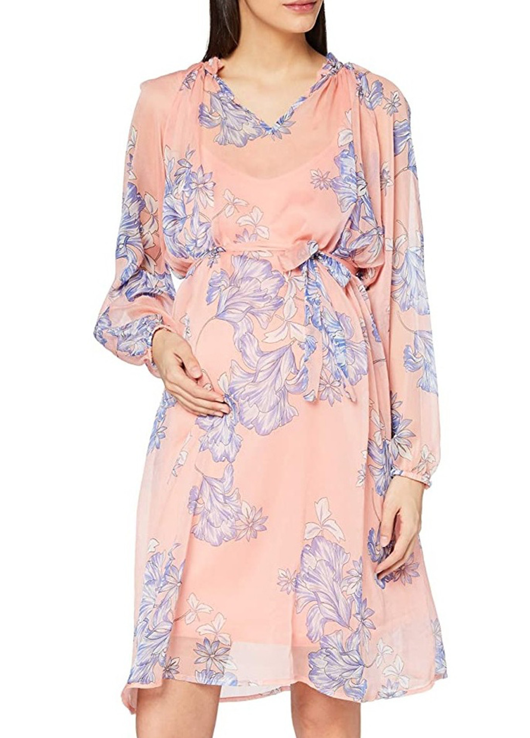 Розовое кэжуал платье для беременных клеш Mamalicious с цветочным принтом