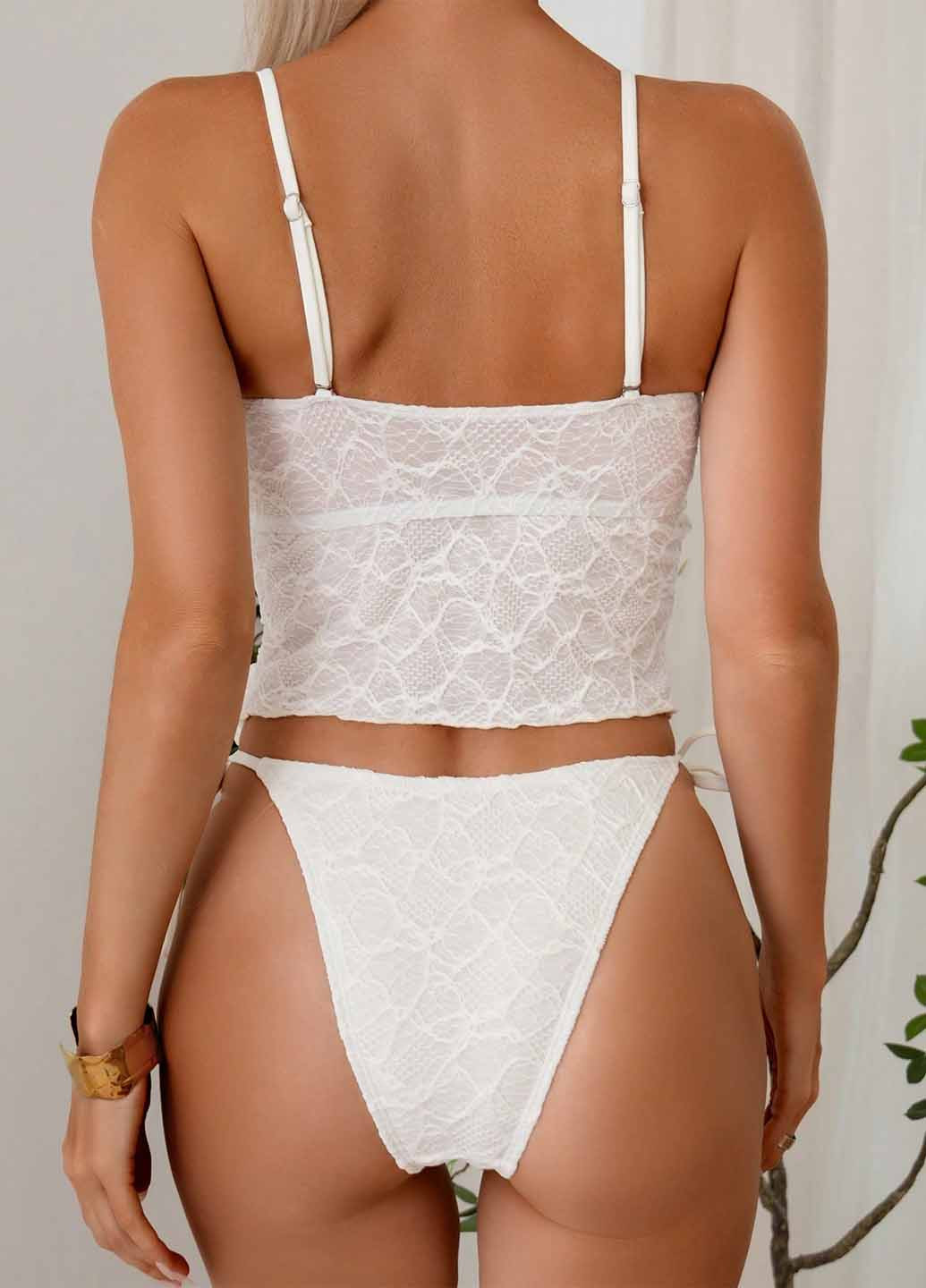 Молочний літній купальник (ліф, трусики) топ, роздільний SHEIN