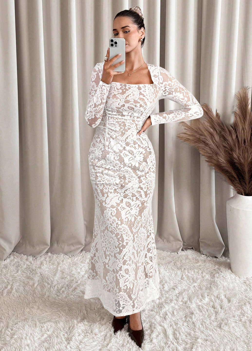 Белое кэжуал платье футляр SHEIN однотонное