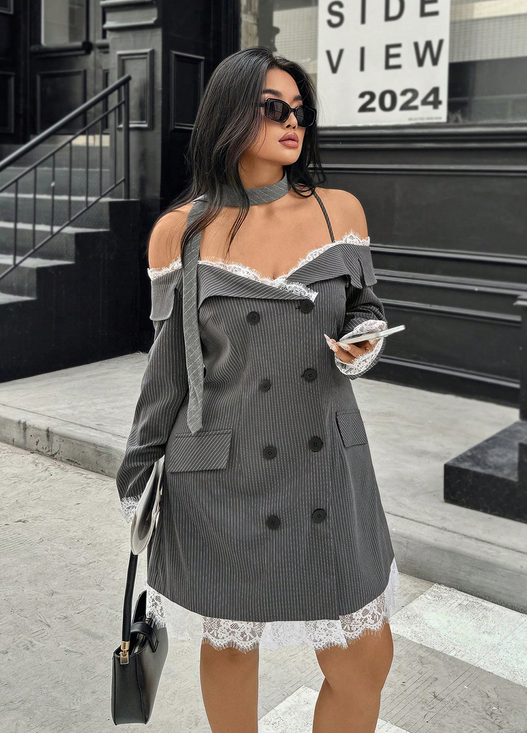 Сіра кежуал сукня а-силует SHEIN в смужку