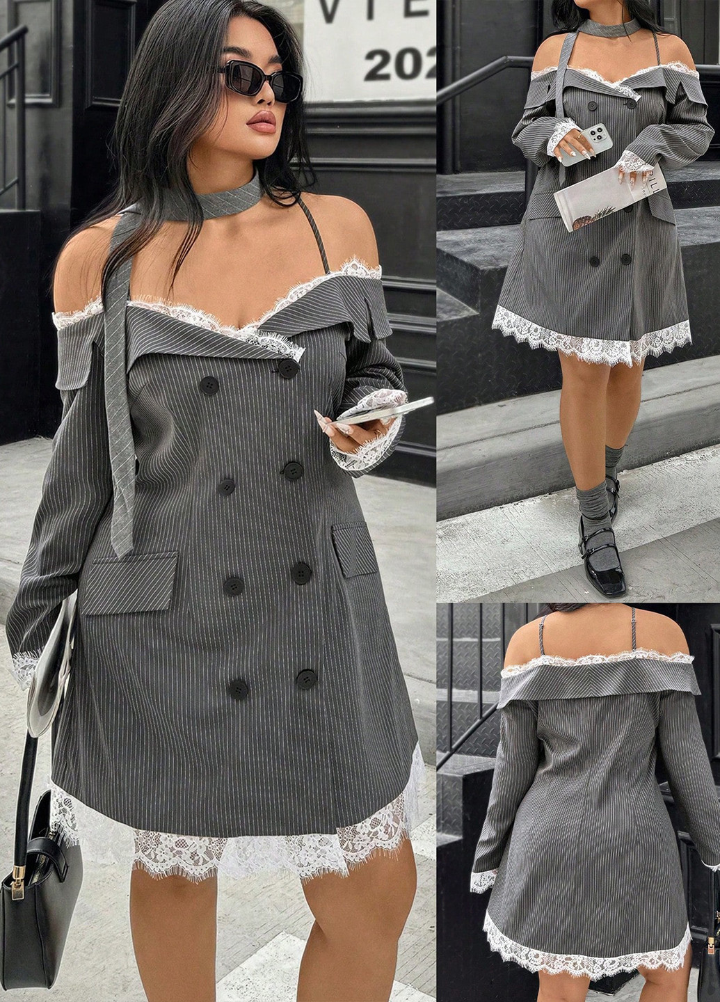 Сіра кежуал сукня а-силует SHEIN в смужку