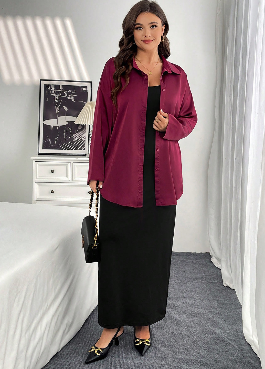 Комбинированный демисезонный комплект (блуза, платье) SHEIN