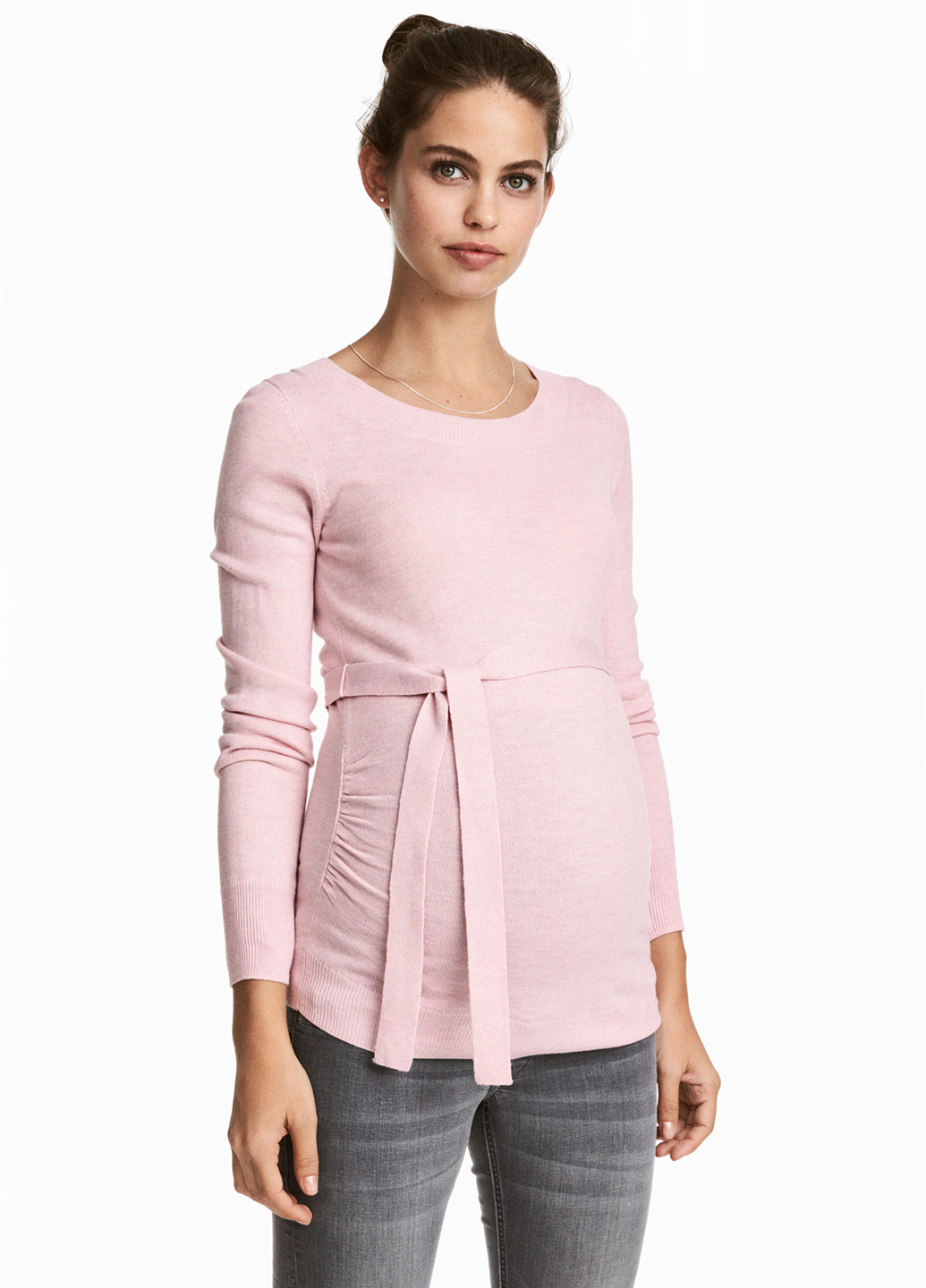 Туника для беременных H&M с длинным рукавом однотонная светло-розовая кэжуал