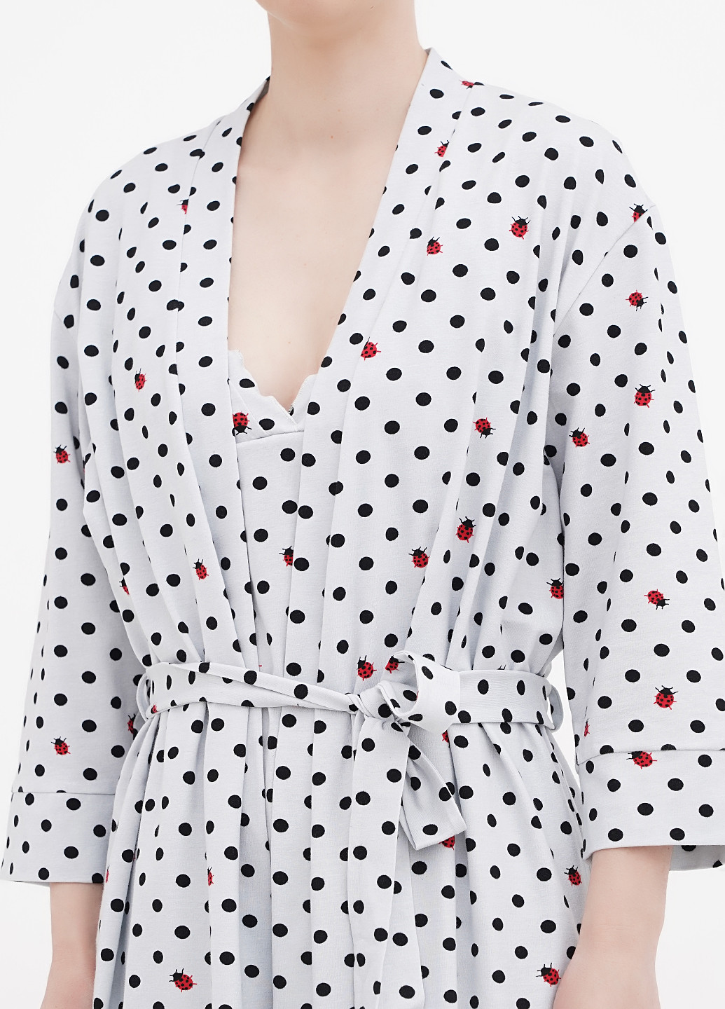Світло-сірий демісезонний комплект (нічна сорочка, халат) Aniele
