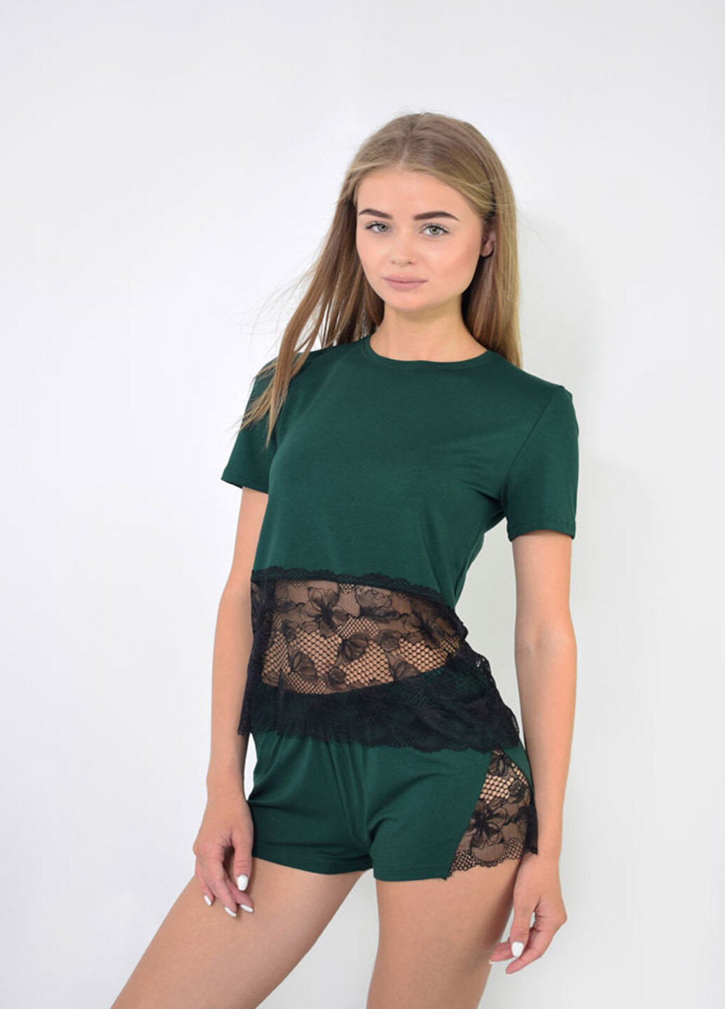 Смарагдовий комплект жіночий футболка та шорти N.EL. 1107-92