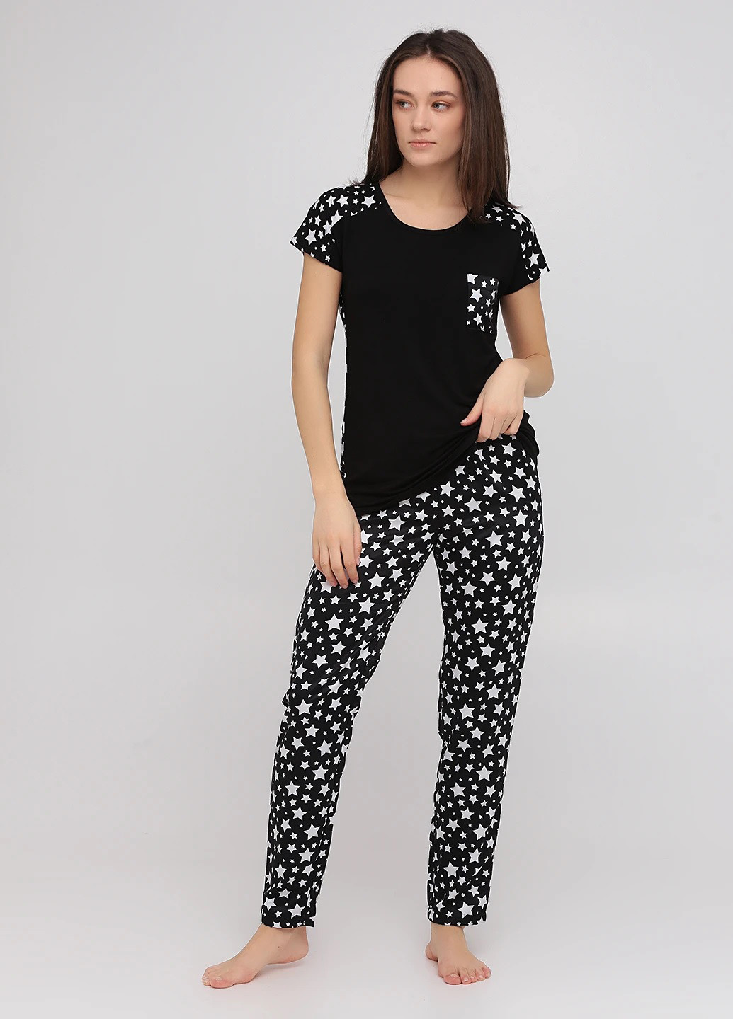 Черно-белая всесезон пижама (футболка, брюки) футболка + брюки Studio