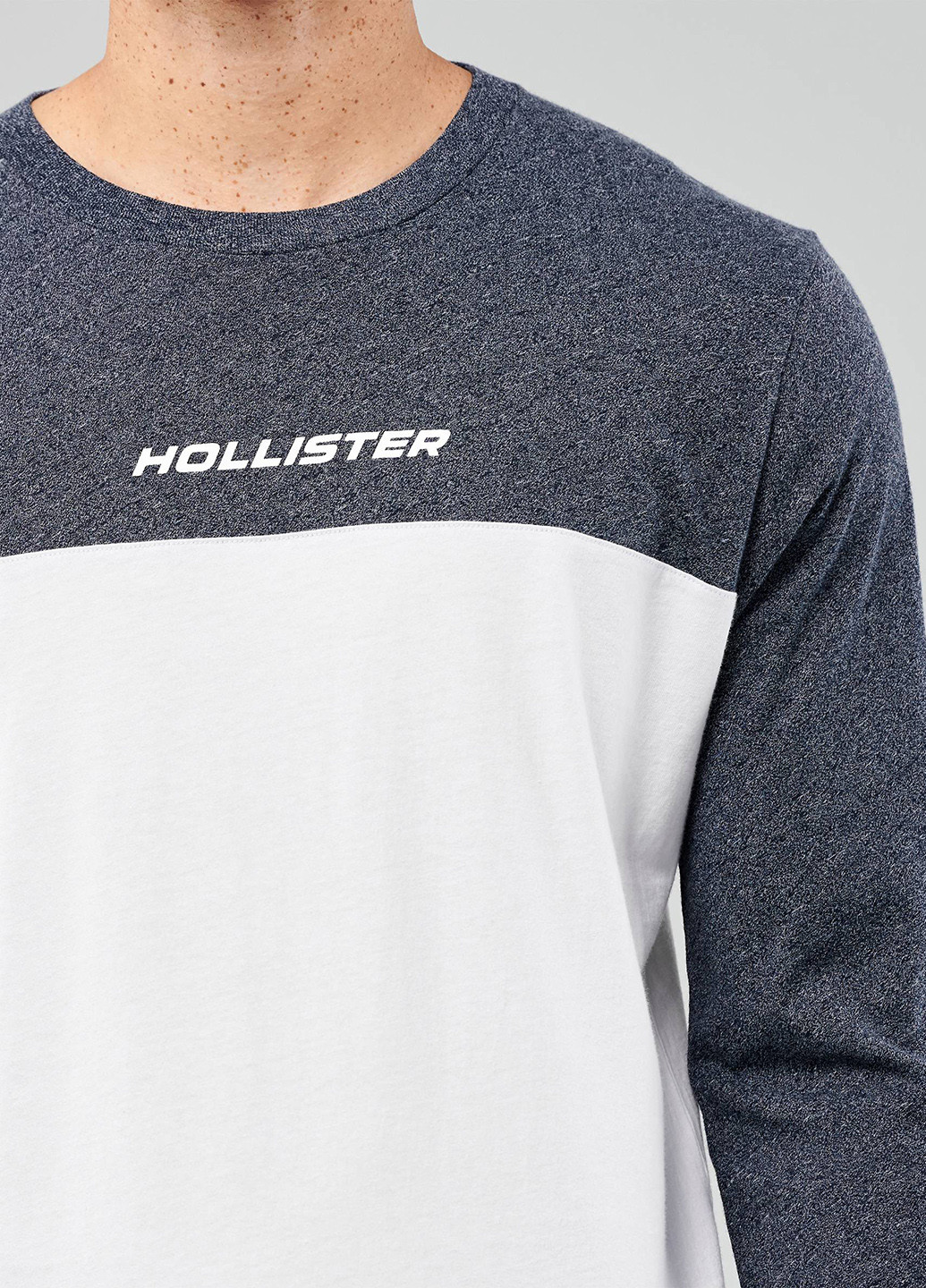 Лонгслів Hollister логотип темно-синій кежуали бавовна, трикотаж