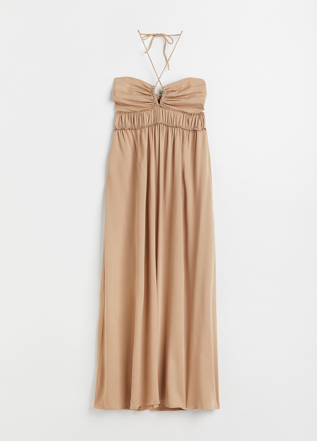 Темно-бежева коктейльна, святковий сукня з відкритою спиною, в стилі армпір, з відкритими плечима H&M однотонна