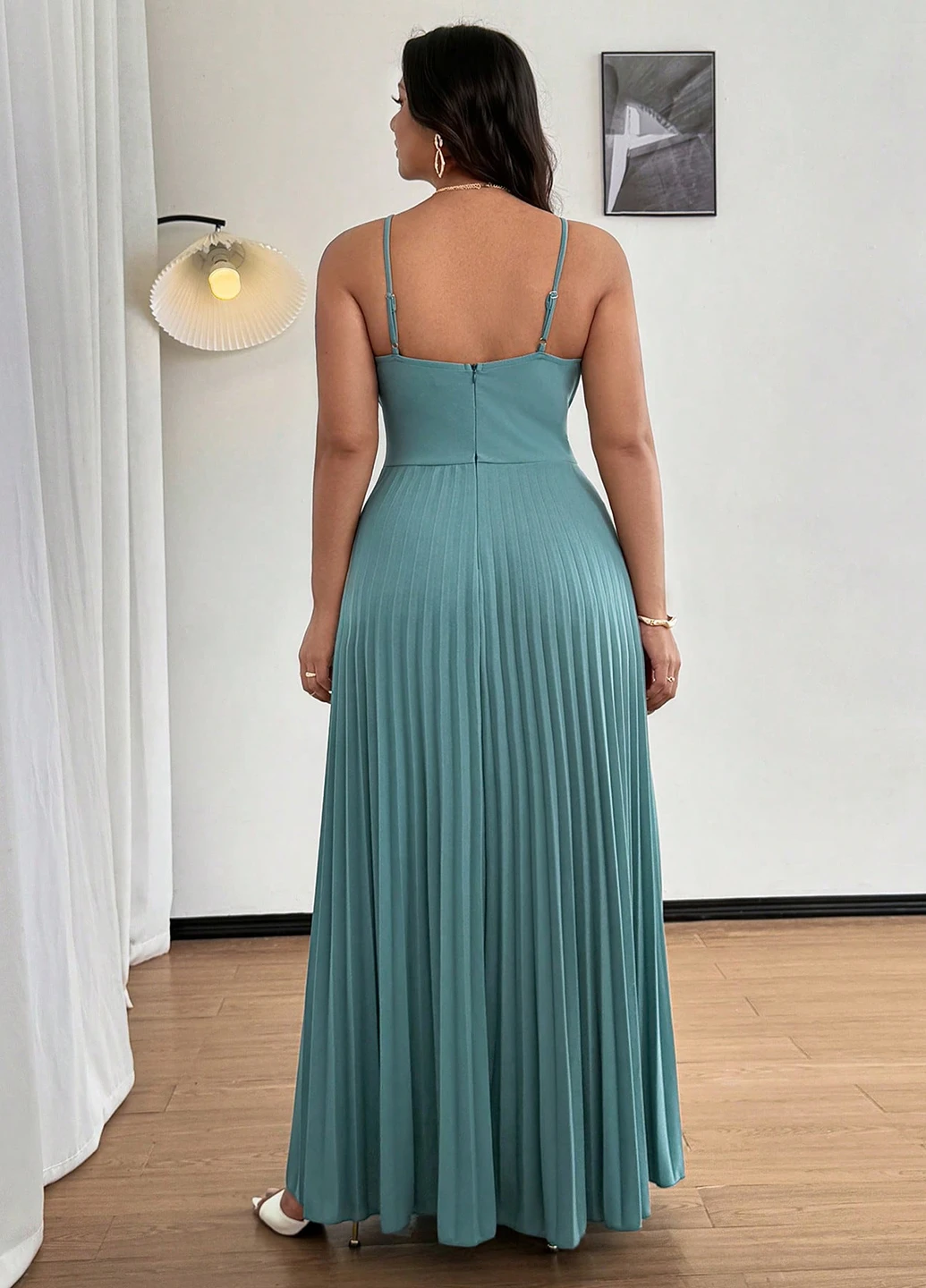 Бірюзова вечірня, святковий сукня а-силует, з відкритими плечима, плісована, з відкритою спиною SHEIN однотонна