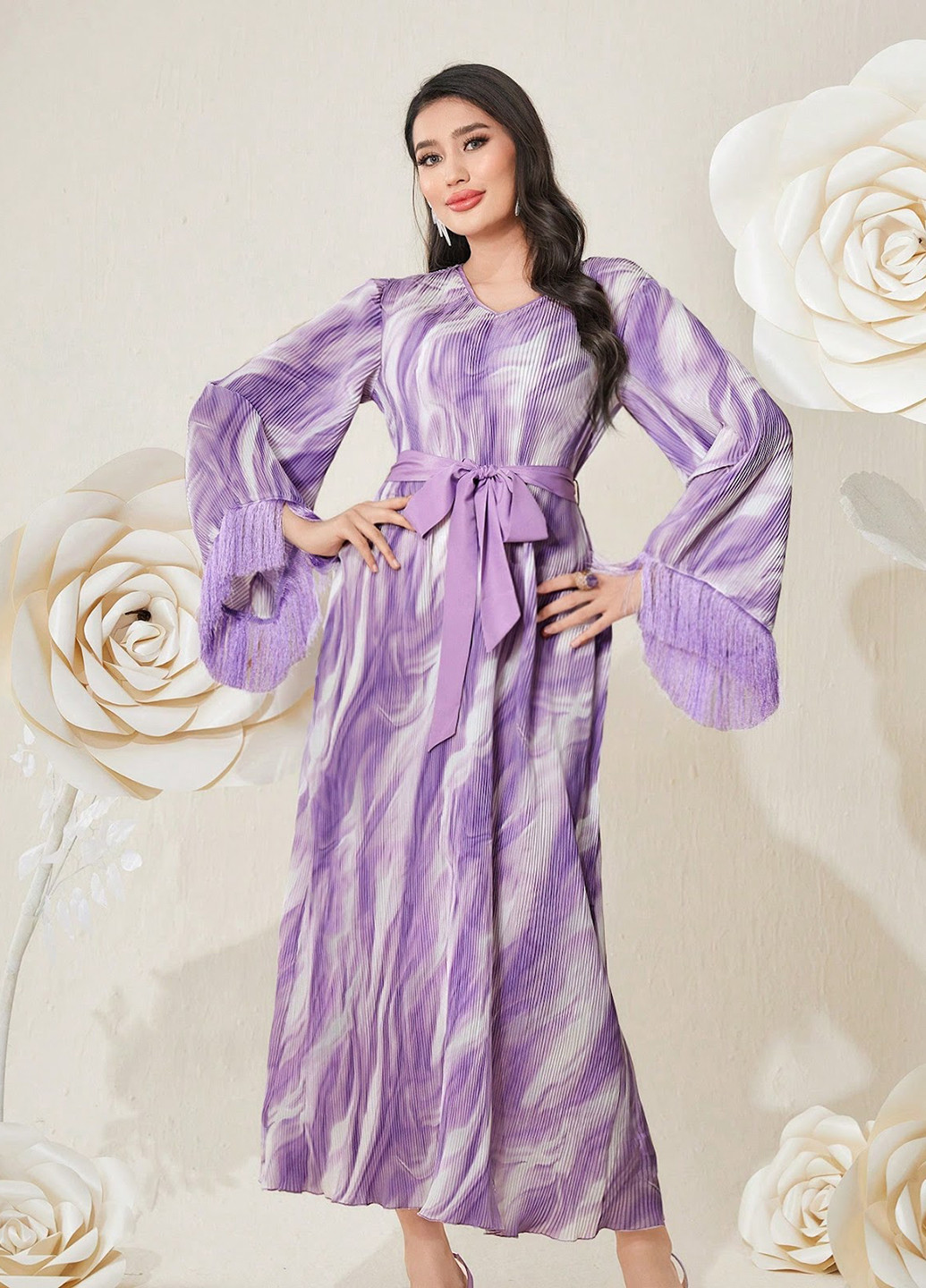 Сиреневое кэжуал платье а-силуэт SHEIN тай-дай