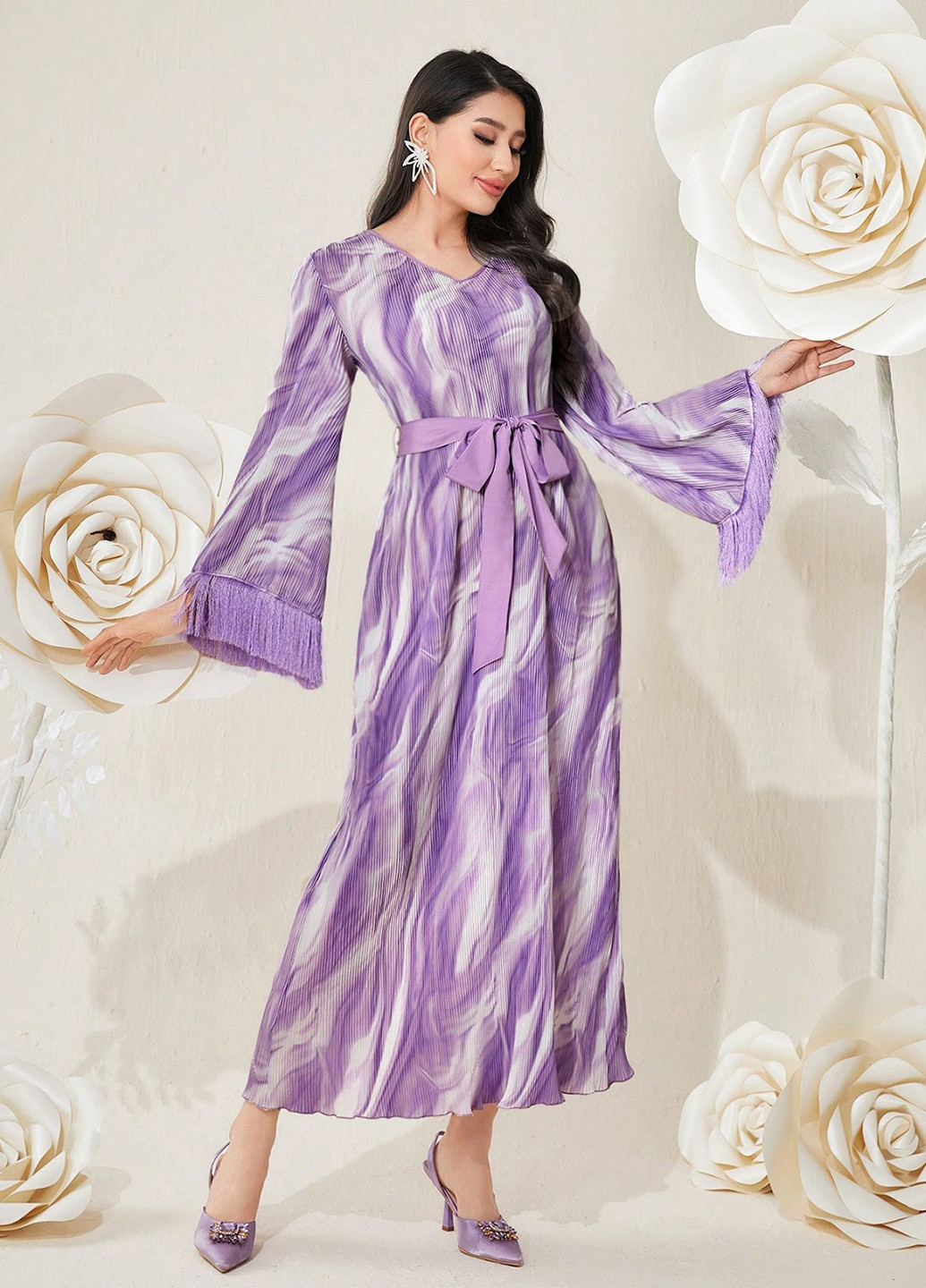 Сиреневое кэжуал платье а-силуэт SHEIN тай-дай