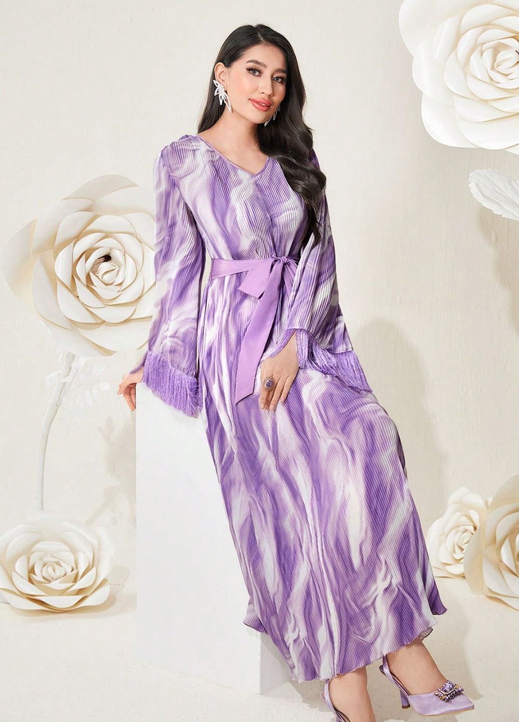 Сиреневое кэжуал платье а-силуэт SHEIN тай-дай