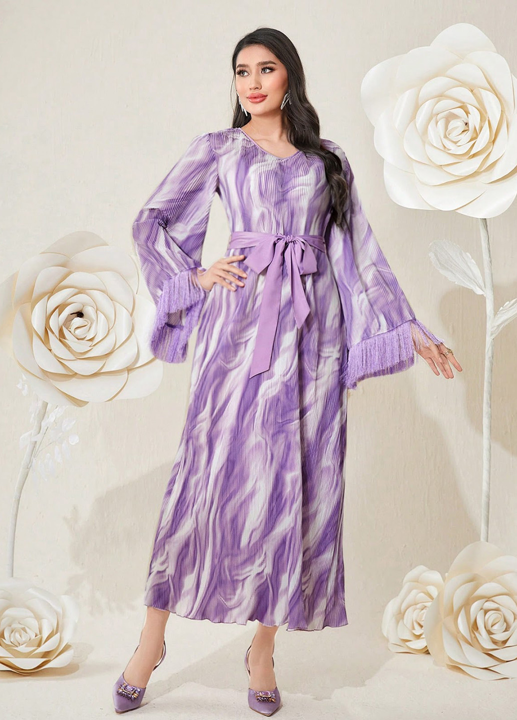 Сиреневое кэжуал платье а-силуэт SHEIN тай-дай