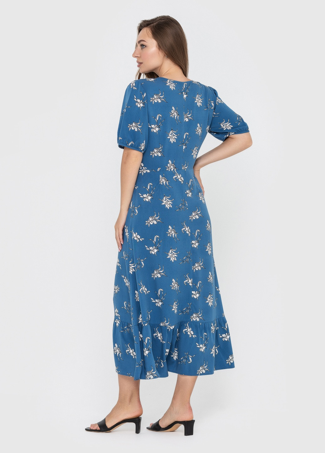 Синя кежуал сукня міді дзвін, кльош BeART з квітковим принтом