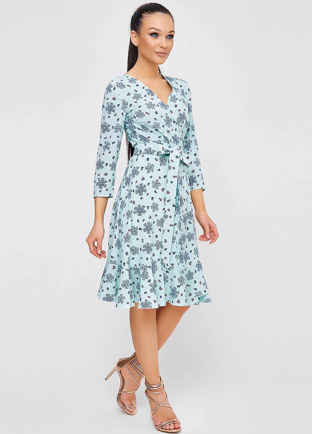 Светло-бирюзовое кэжуал платье ST-Seventeen с цветочным принтом