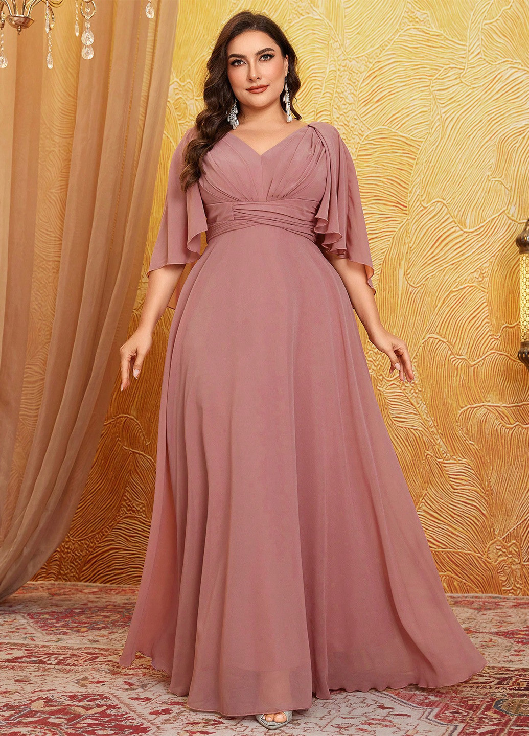 Розово-коричневое вечернее платье платье-кейп, в стиле ампир SHEIN однотонное