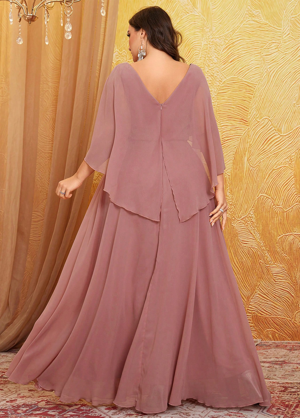 Розово-коричневое вечернее платье платье-кейп, в стиле ампир SHEIN однотонное