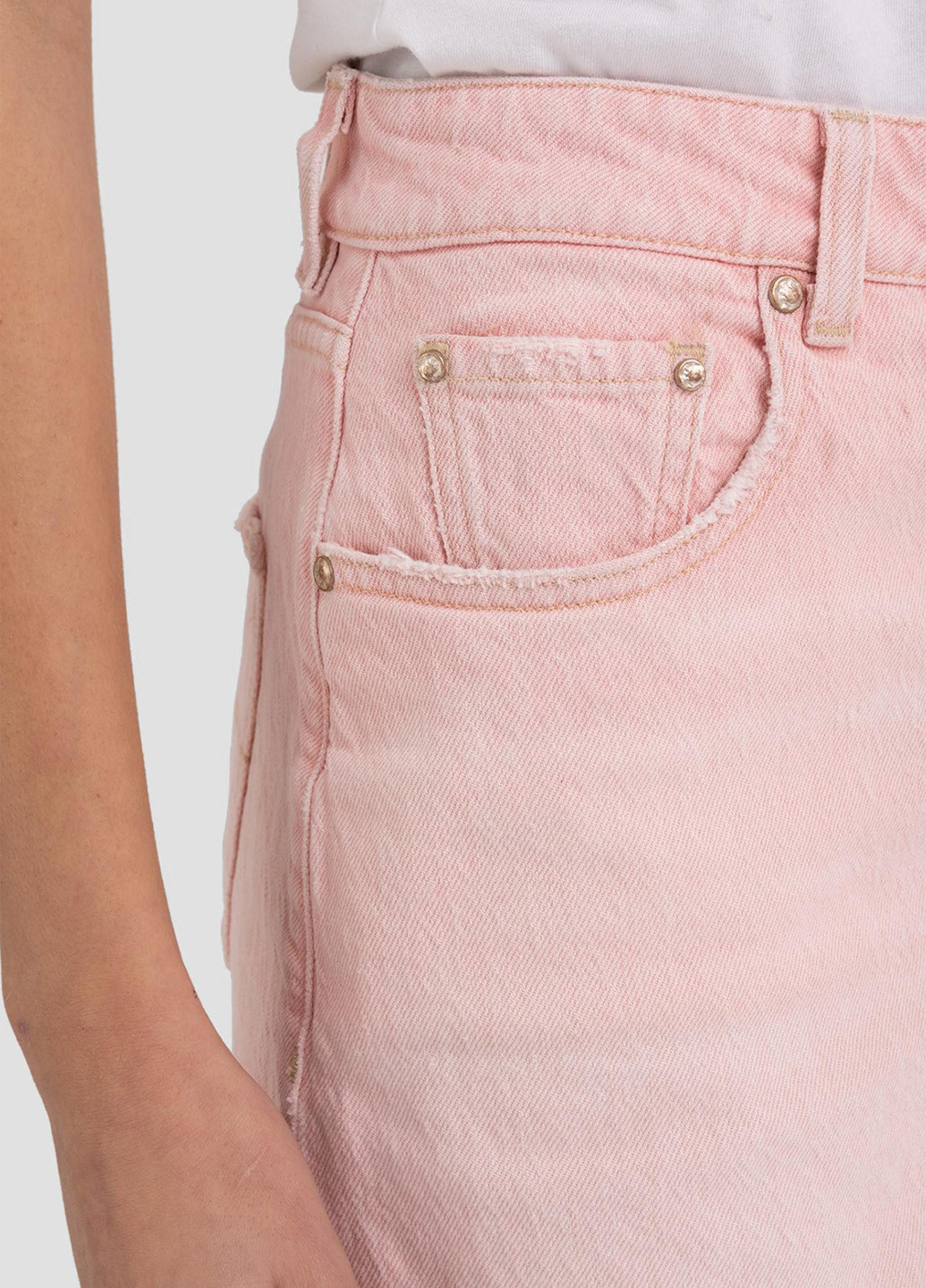 Розовая джинсовая однотонная юбка Replay а-силуэта (трапеция)