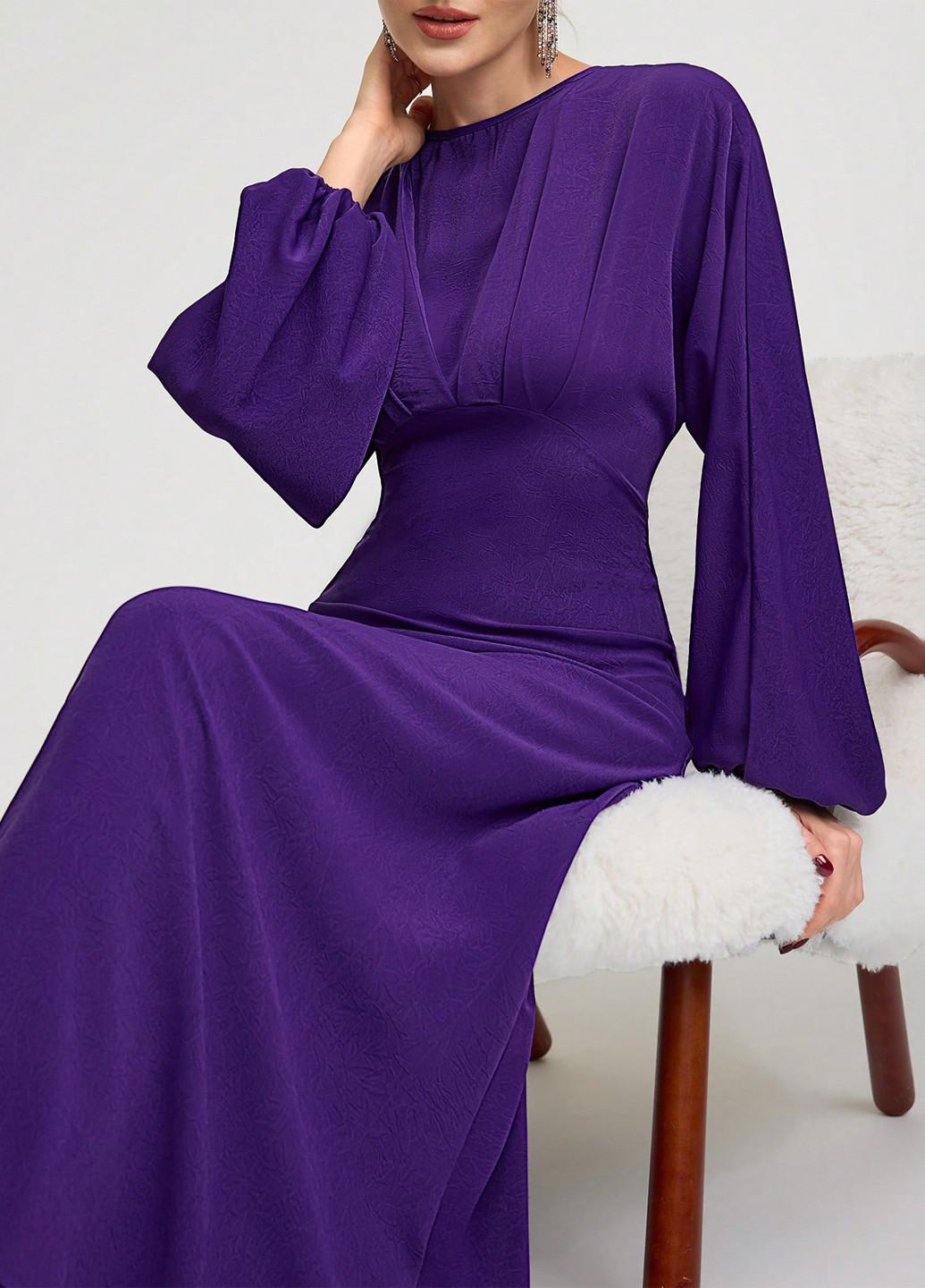 Фіолетова вечірня сукня кльош, в стилі армпір SHEIN однотонна