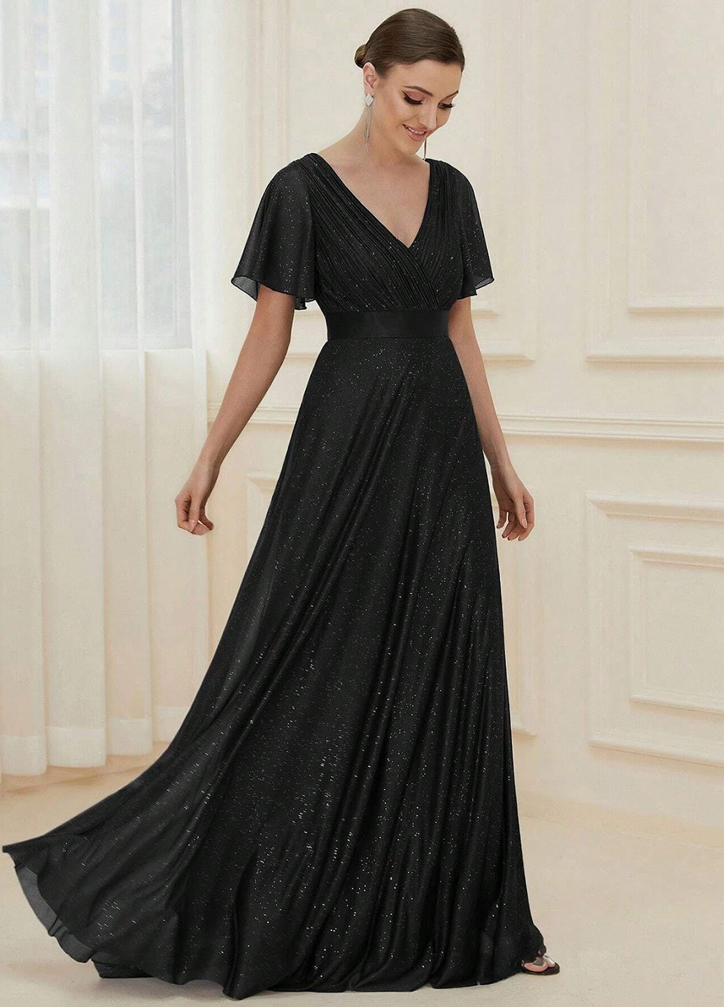 Черное вечернее платье клеш SHEIN однотонное