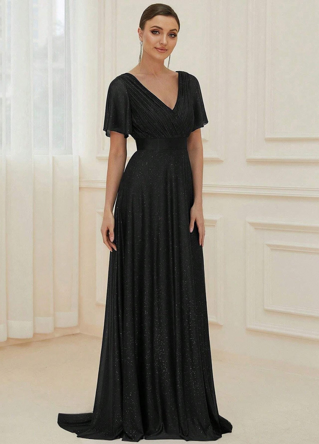 Черное вечернее платье клеш SHEIN однотонное