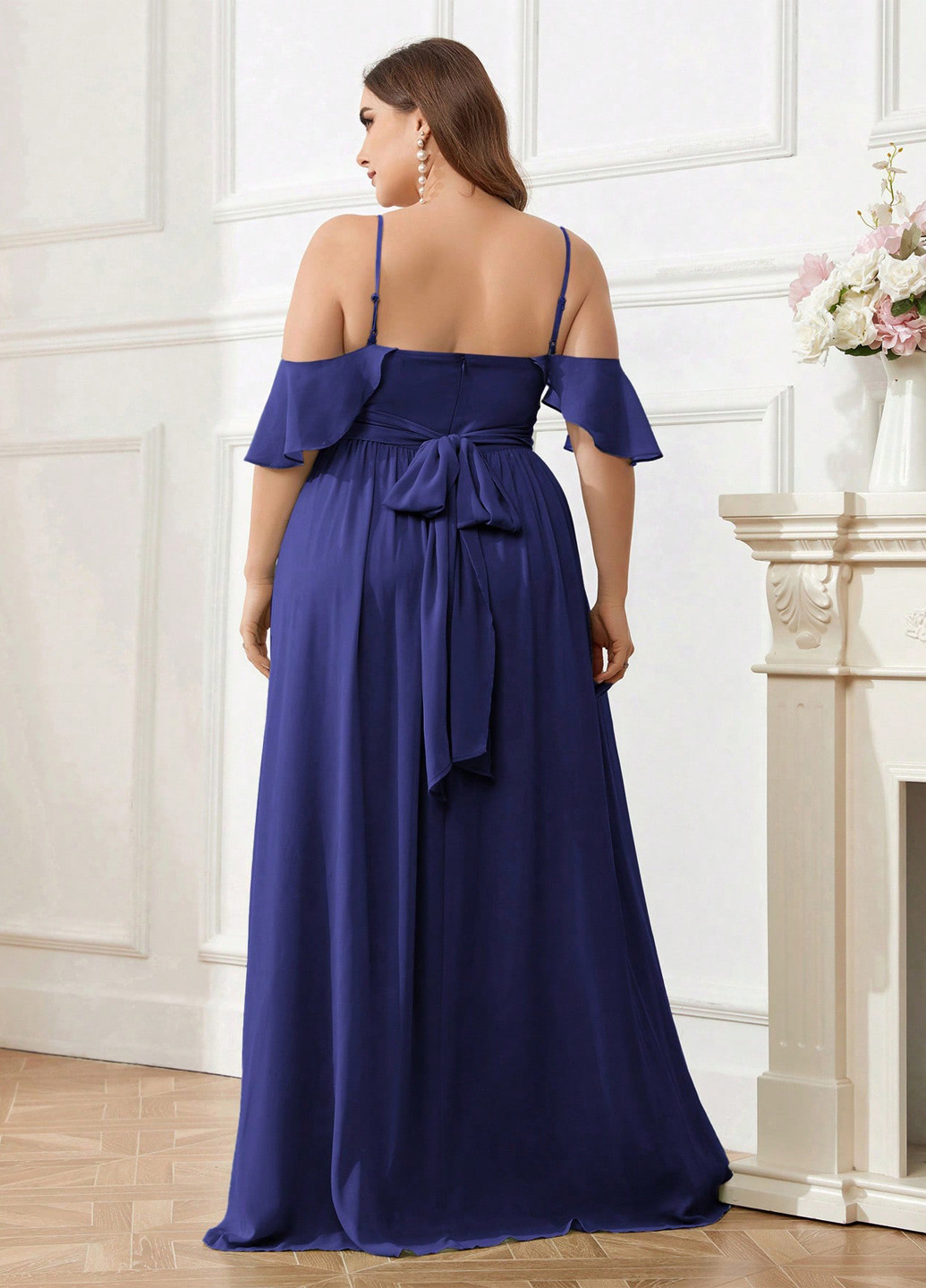 Синя вечірня сукня в грецькому стилі, з відкритими плечима SHEIN однотонна