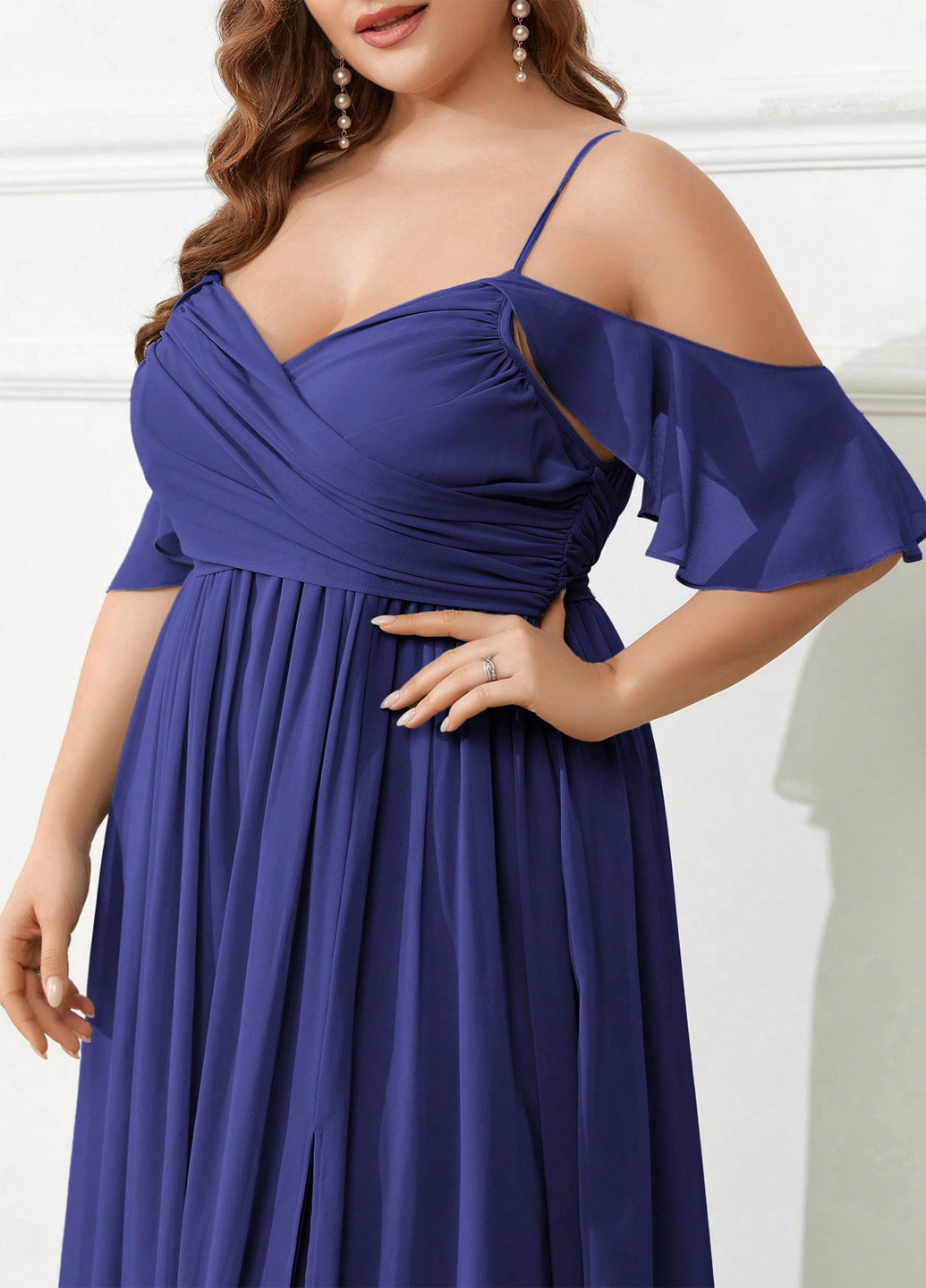 Синя вечірня сукня в грецькому стилі, з відкритими плечима SHEIN однотонна