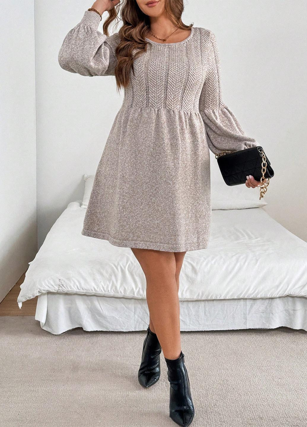 Кремовое кэжуал платье клеш SHEIN меланжевое