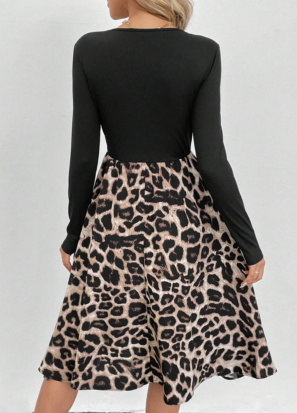 Комбинированное кэжуал платье клеш SHEIN леопардовый