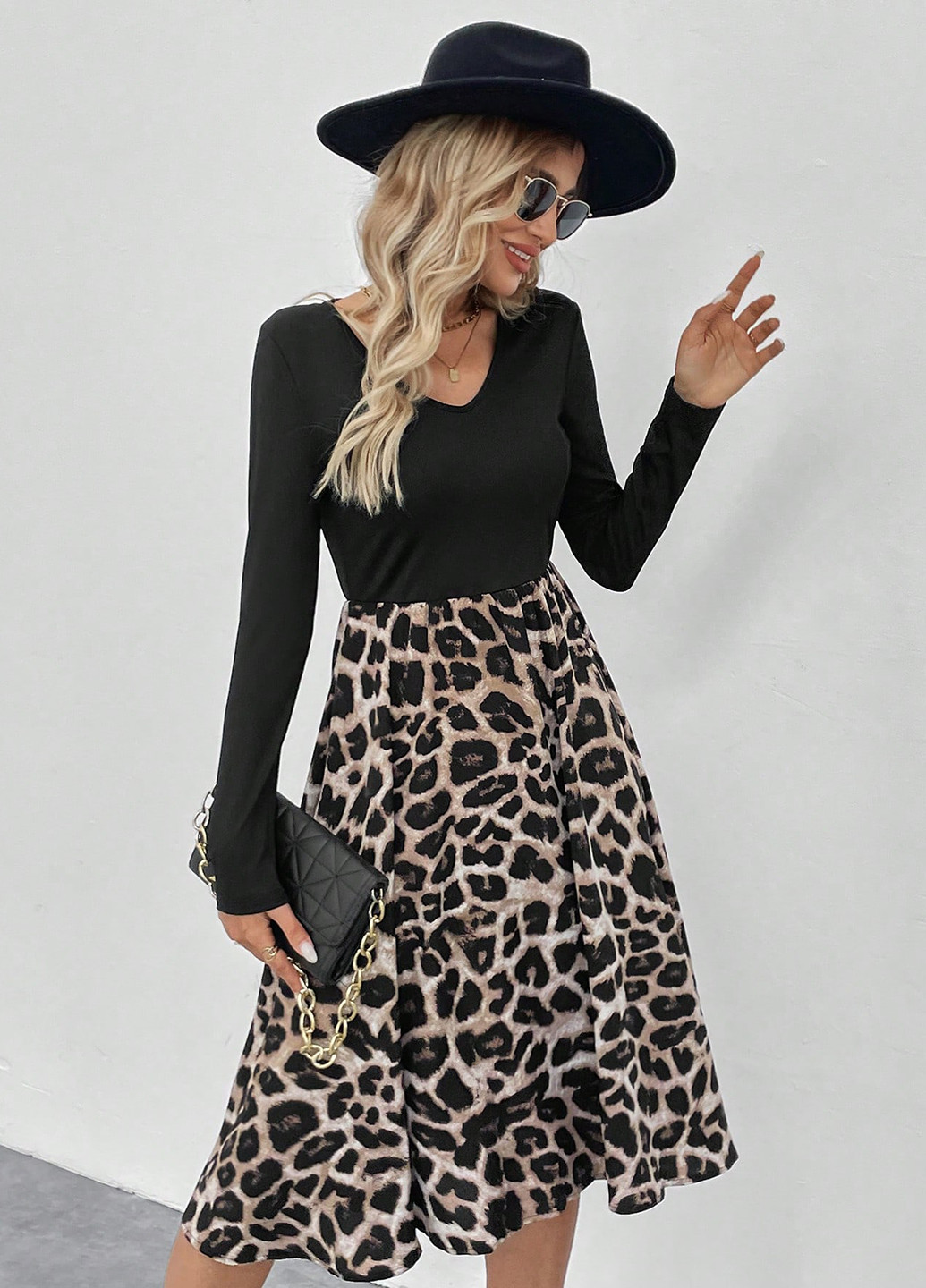 Комбинированное кэжуал платье клеш SHEIN леопардовый