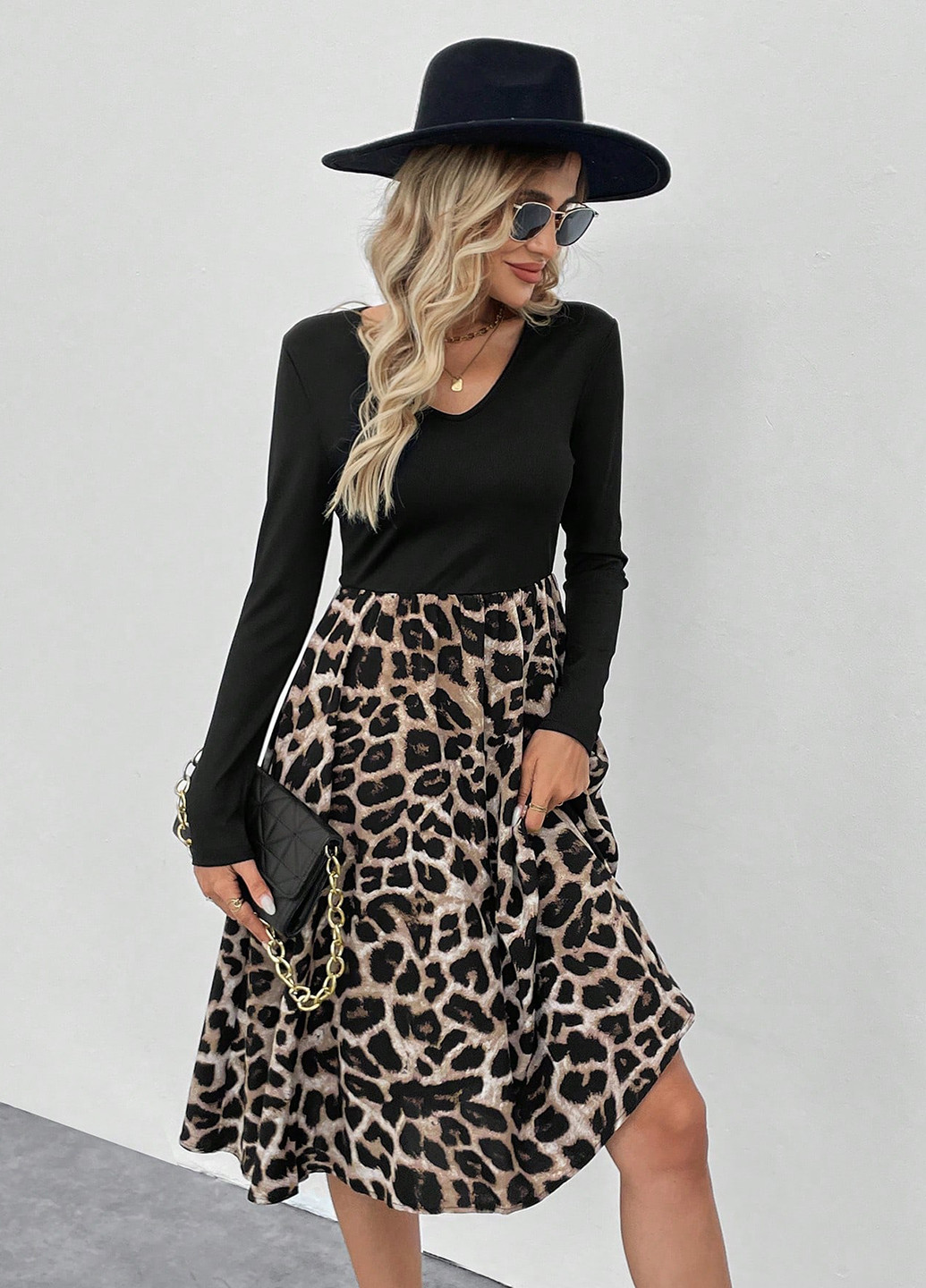 Комбинированное кэжуал платье клеш SHEIN леопардовый