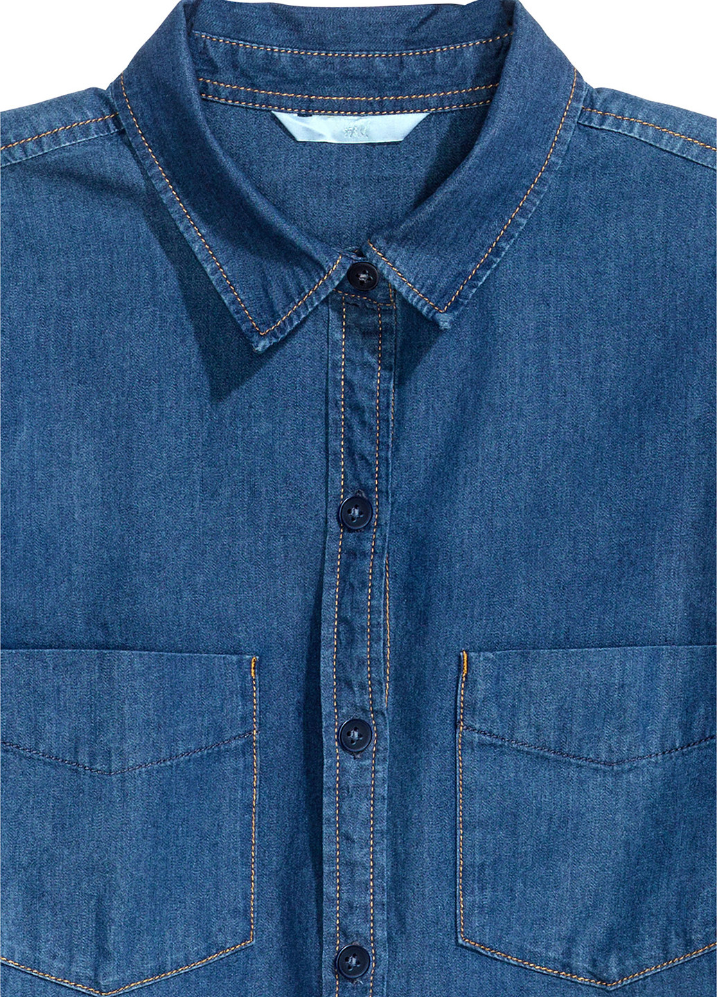 Темно-синяя классическая рубашка однотонная H&M с длинным рукавом