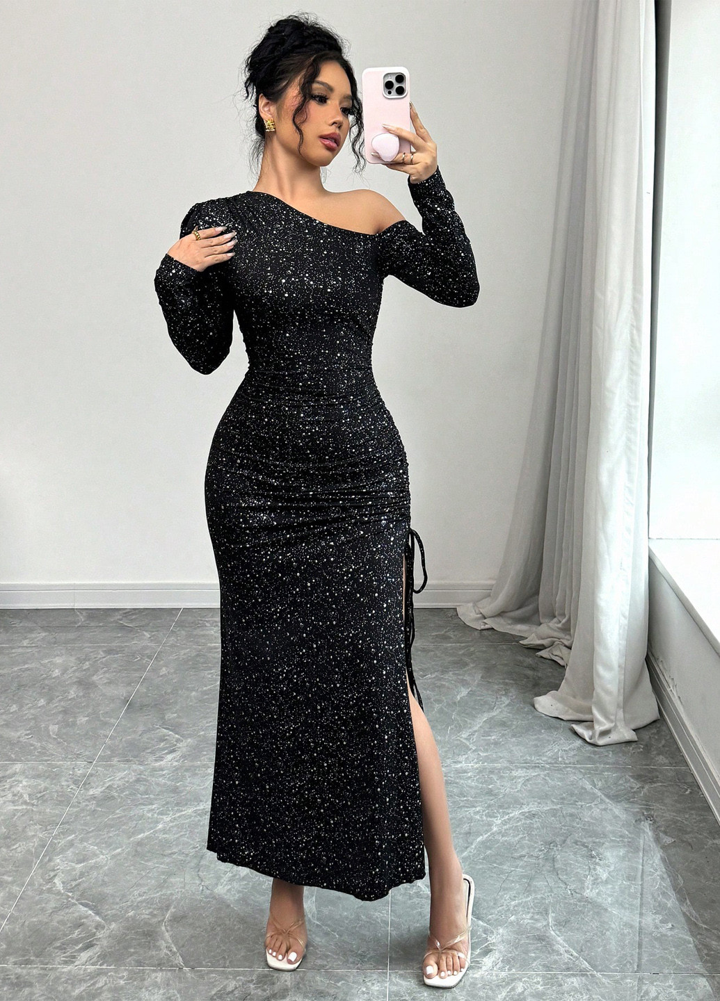Черное вечернее платье SHEIN однотонное