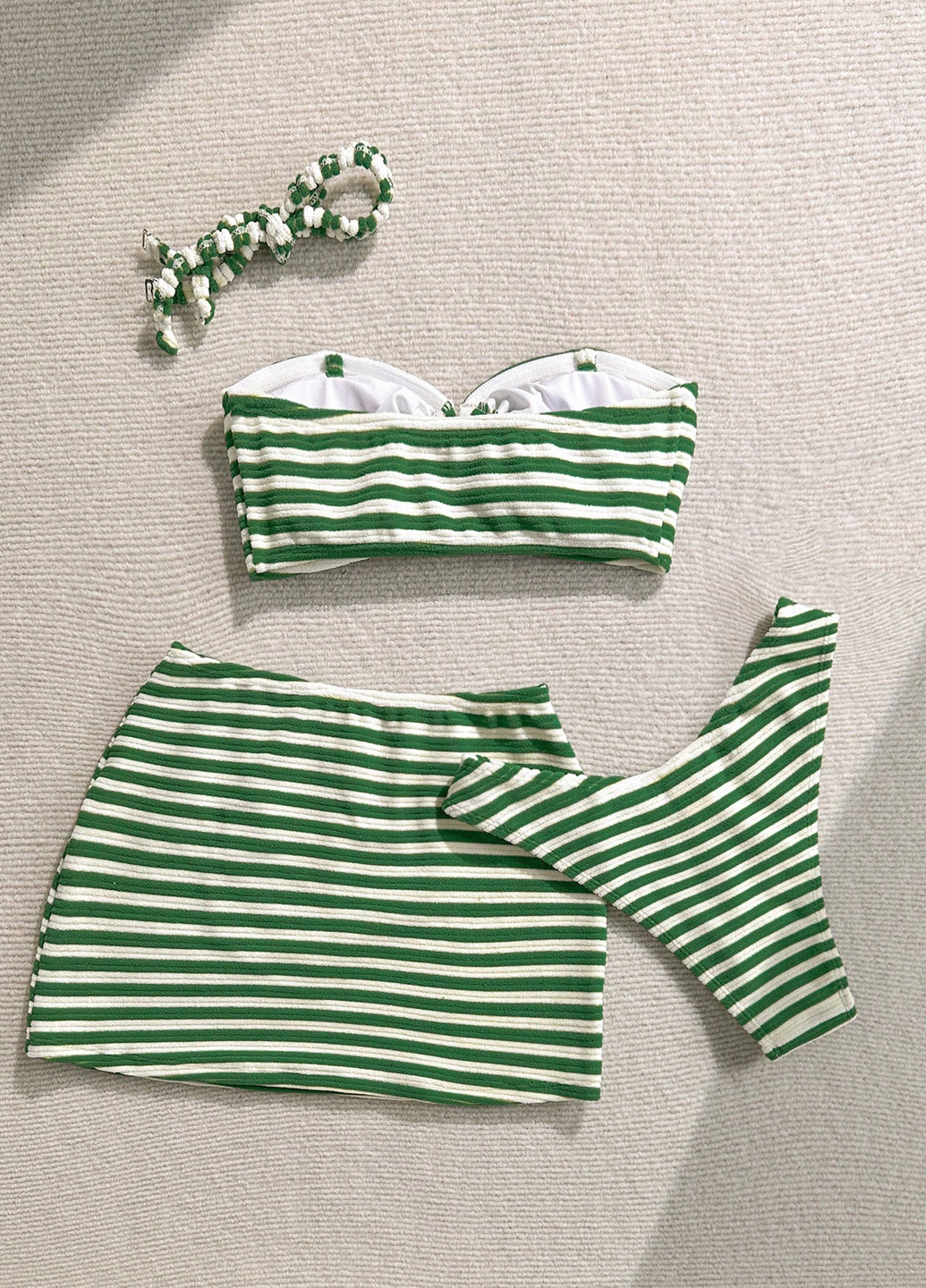 Зеленый летний комплект (лиф, трусики, юбка) бандо, раздельный SHEIN